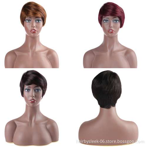Fashionable Textured Burgundy Ultra short hair Peruvian Short Bob Wig Lace Front Closure Human hair wigs for special Elf girl